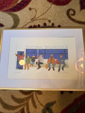 Rie munoz Framed Local Bus Art Print in White Mat and Gold Frame